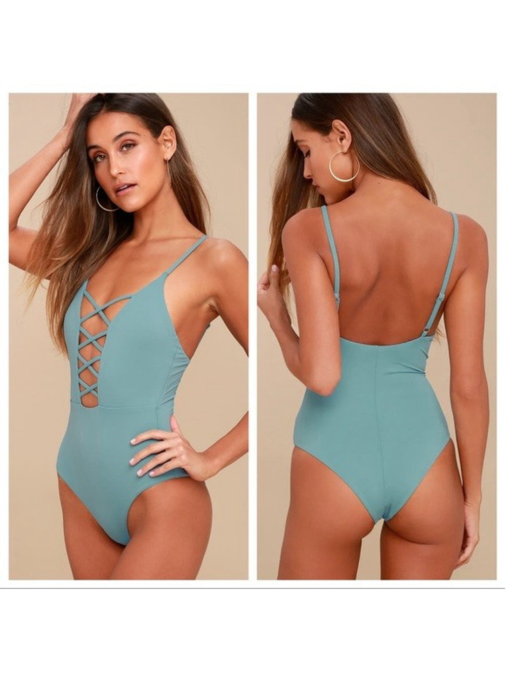 Lulus Myrtle Beach Light Blue Lace-Up One Piece L Swimsuit Minimalist Chic Sexy